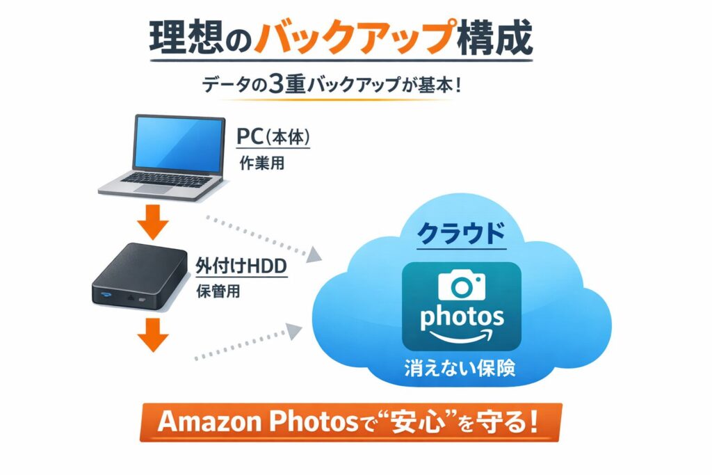 Amazon Photos 保険　バックアップ　安心　クラウド